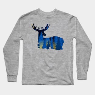 Blue Deer Silhouette Long Sleeve T-Shirt